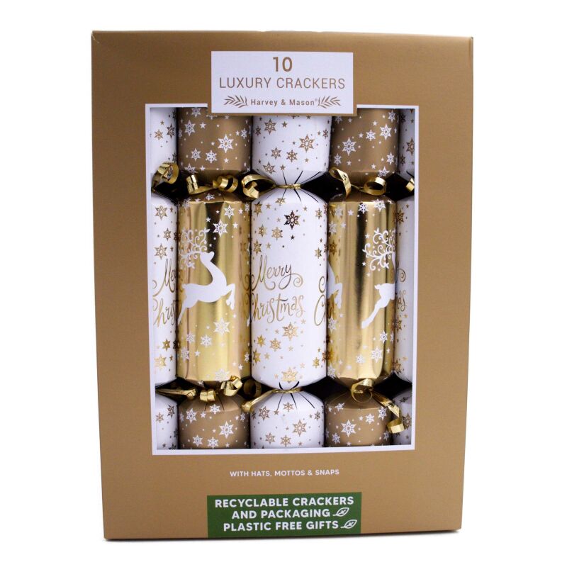 Harvey & Mason Large Luxury Christmas Cracker Cream & Gold Merr