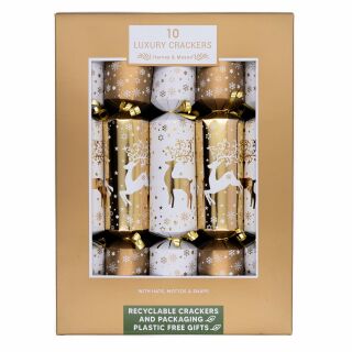 Harvey & Mason - 12 x 10 Large Luxury Eco Christmas Cracker - Gold & White - Reindeer